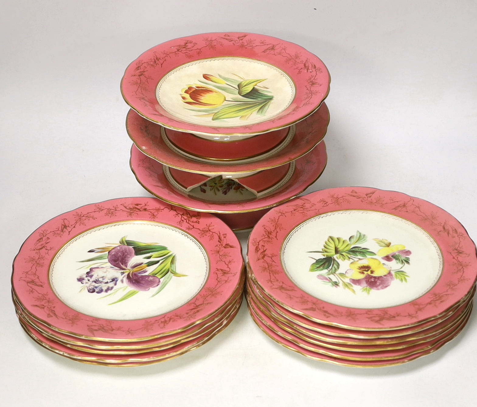A Victorian Staffordshire bone china part dessert service